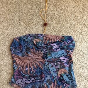 Boho Sun & Paisley Strapless Tube Top/holster top- Blue & Mauve